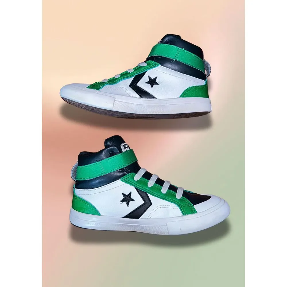 Converse Pro Blaze Strap Hi Youth 2 White Black Green Leather High Top Sneakers